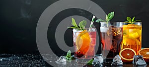 Three Glasses Filled With Different Types of Drinks