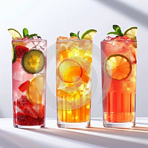Three Glasses Filled With Different Types of Drinks