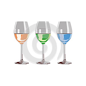 Three glasses full color water