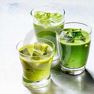 Three Glasses of Healthy Green Smoothie Shakes