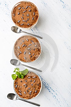 Three Glasses of Italian Tiramisu Dessert