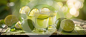 Three Glasses of Limeade With Limes