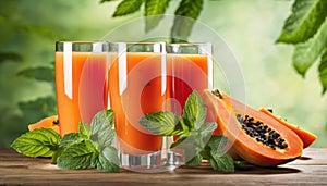 Three glasses of orange juice with mint leaves