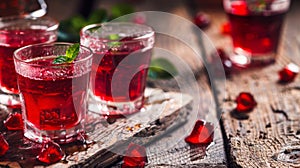 Three Glasses of Red Liquid on Wooden Table