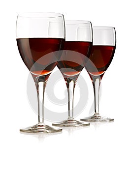 Three glasses red wine