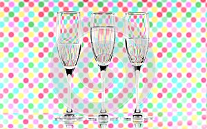 Three glasses of water on a multicoloured background showing refraction. Canvas wall art