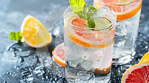 Three Glasses of Water With Orange Slices and Mint