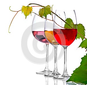 Three glasses of wine isolated on white