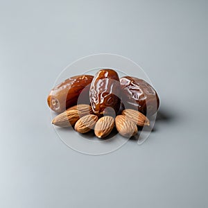 Three glossy brown dates (Phoenix dactylifera)