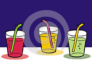 Three goblets, drinks, vector illustration