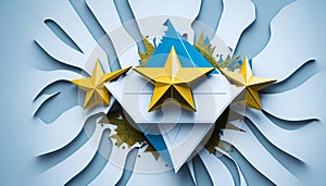 Three Gold Stars With Argentina Flag Background Illustration After Iconic 2022 FIFA World Cup Win In Qatar photo