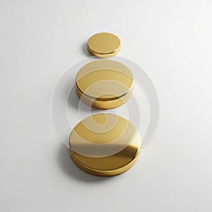 Three golden circular objects in ascending size
