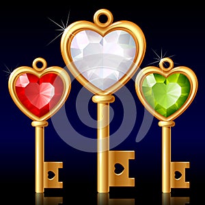 Three golden keys with Jewel heart photo