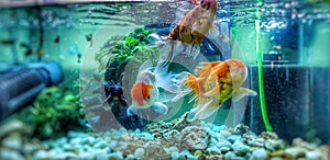 Three goldfish in the aquarium