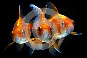 Three Goldfish in Aquarium Facing Forward