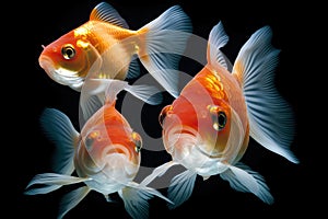 Three Goldfish in Aquarium Facing Forward