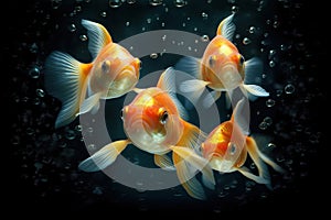 Three Goldfish in Aquarium Facing Forward