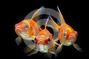 Three Goldfish in Aquarium Facing Forward