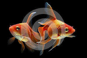 Three Goldfish in Aquarium Facing Forward