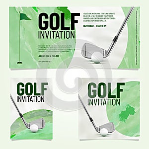 Three golf invitation template in different orientation with sample text