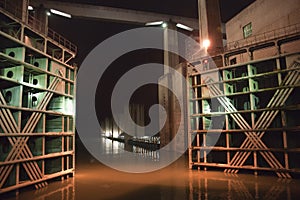 Three Gorges Dam Ship Locks Night Yangtze River