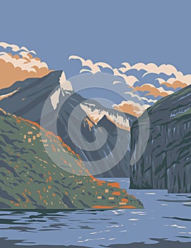 Three Gorges Scenic Area on Yangtze River in Hubei and Chongqingi China WPA Art Deco Poster