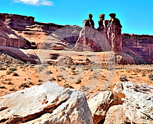 Three Gossips Rock Formation, Arches National Park, Moab, Utah.