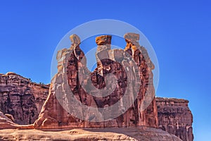 Three Gossips Rock Formation Canyon Arches National Park Moab Utah