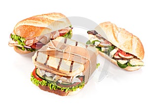 Three gourmet sandwiches