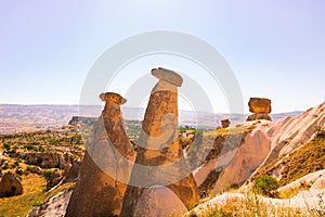 Three graces or Uc Guzeller in Cappadocia Urgup Turkey