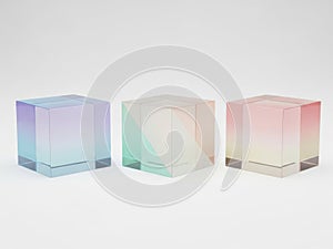 Three gradient colored cubes isolated on white background