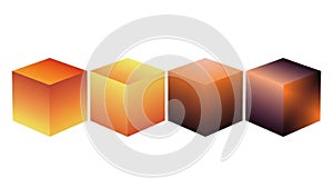 Three gradient cubes isolated on white background