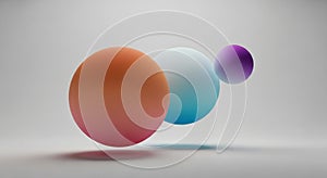 Three gradient spheres in varying sizes float against a neutral gray background. The