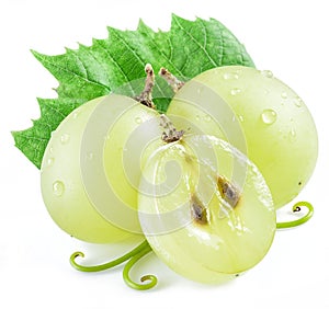 Three grapes with leaf.