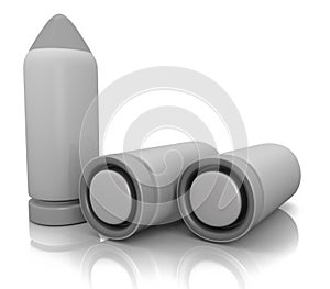 Three gray bullets on a white background