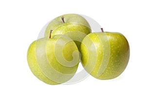 Three green apples isolated on white