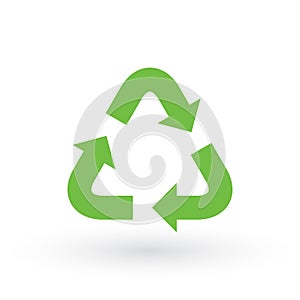 Three green arrows with. eco recycle icon. eco sign isolated on white background. Vector reuse illustration. Green flat symbol