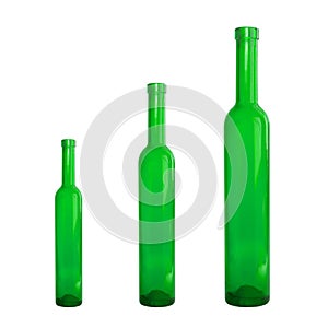 Three green bottles in a row