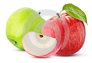 Three green red apple sliced isolated on a white background