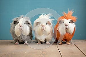 three guinea pigs with one stepping forward