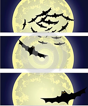 Three halloween banners with the moon and bats
