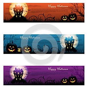 Three Halloween haunted house background