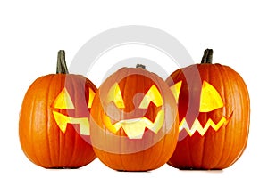 Three Halloween Pumpkins on white