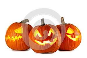 Three Halloween Pumpkins on white