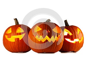 Three Halloween Pumpkins on white