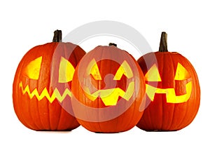 Three Halloween Pumpkins on white