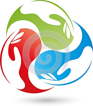 Three hands in color, team and hands logo