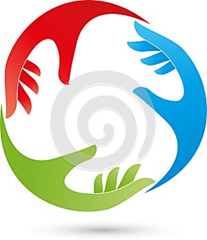 Three hands in color, team and hands logo