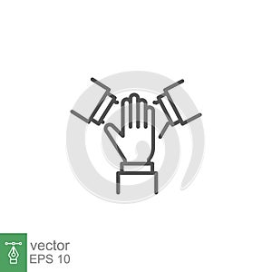 Three hands support each other. team hands together icon