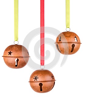 Three hanging Christmas or holiday ornaments